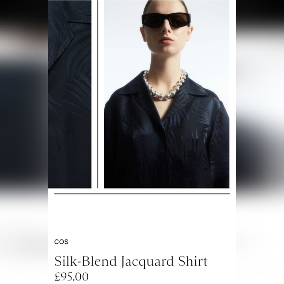 COS Silk Tencel Blend Jacquard Short Sleeve Button Up Navy Blue 8 - Picture 10 of 16